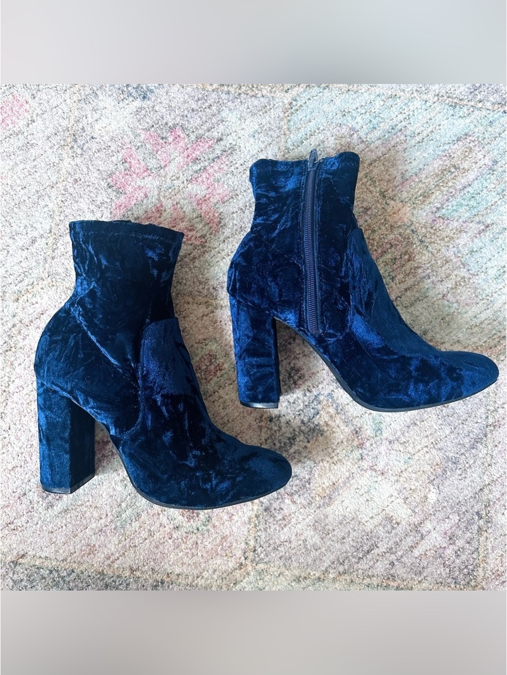Women's Mossimo Blue Velvet Dania Block Heel Ankle Boots